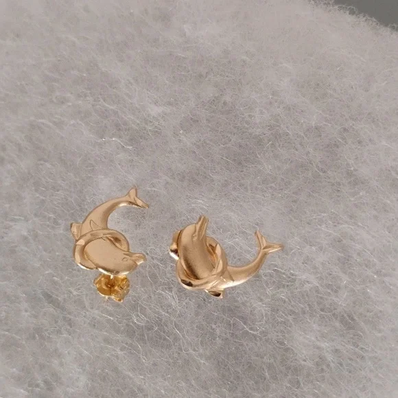 Dolphin 14 K Gold Earrings - Picture 9 of 12